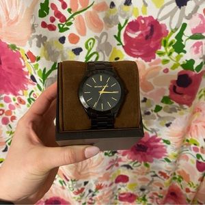 Michael Kors Slim Runway Stainless Steel 3 hand bracelet watch- black